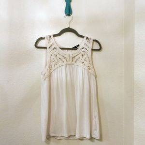 White tank top with crochet details